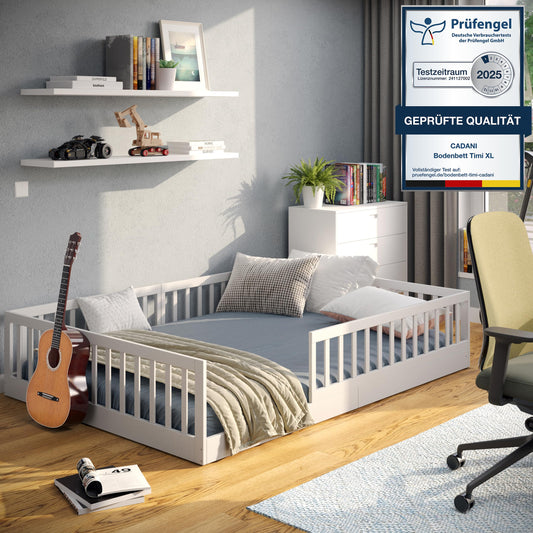 CADANI TIMI XL Bodenbett 120x200 Weiß, Rausfallschutz abnehmbar, bis 200 kg