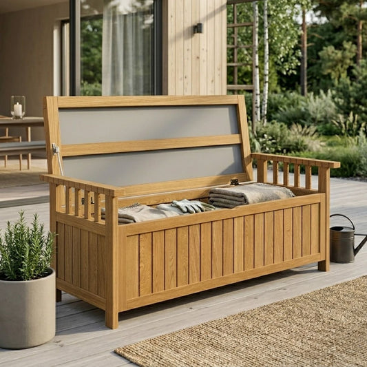Robuste 2-Sitzer Gartenbank aus Massivholz mit Stauraum – 128 cm