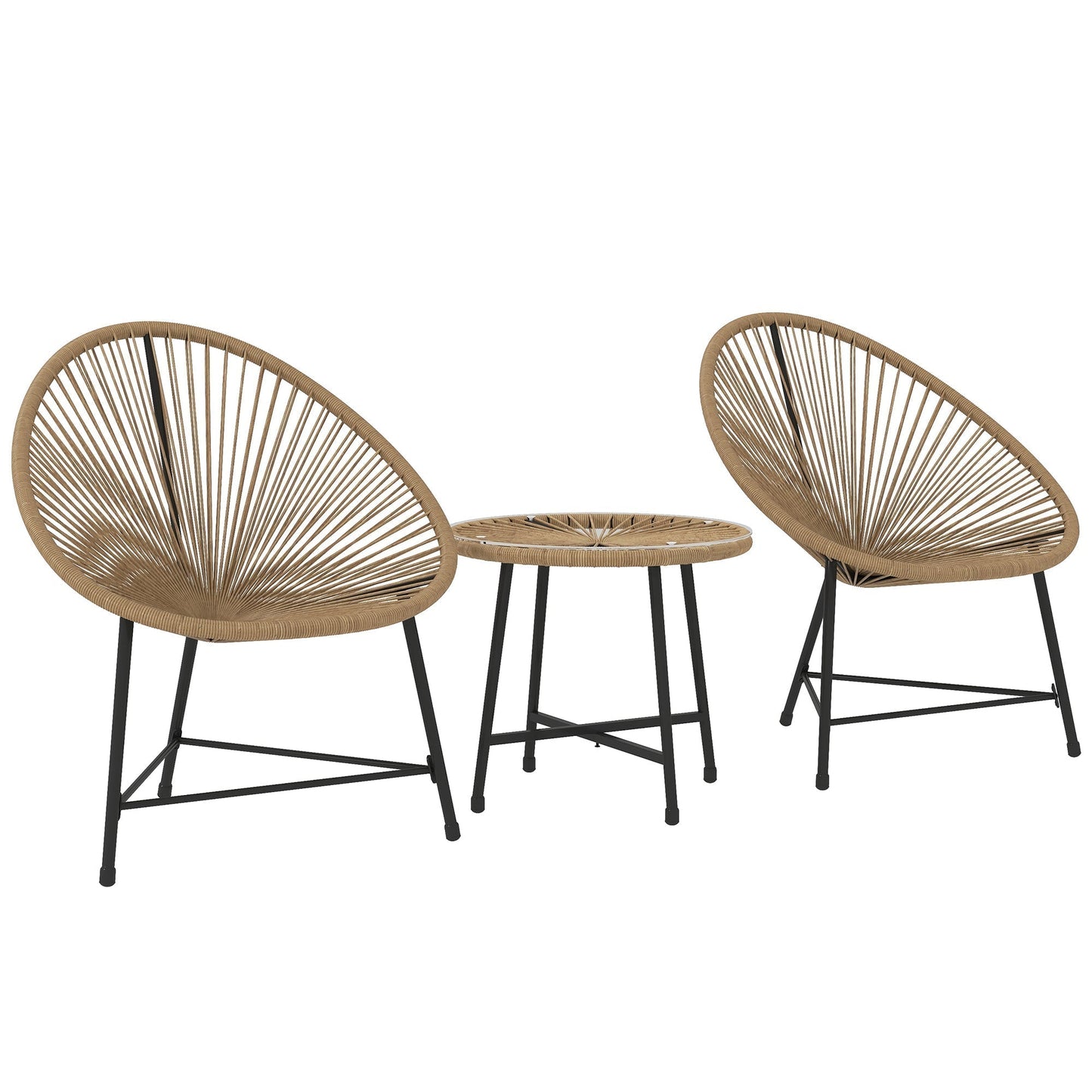 Stilvolle Acapulco Sitzgruppe für Balkon und Terrasse – 2 Sessel und Tisch – Naturfarbenes Rattan